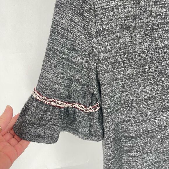 LOFT Womens Ruffle Sleeve Blouse Top Stretch Scoop Neck Pullover Gray XS - Picture 11 of 11